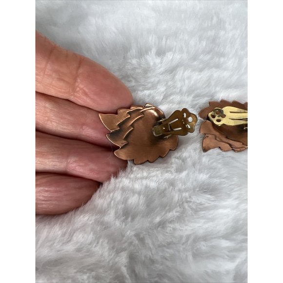 Vintage Necklace Leaf Bronze Copper Tone Jewelry W/ Earrings - Picture 7 of 14